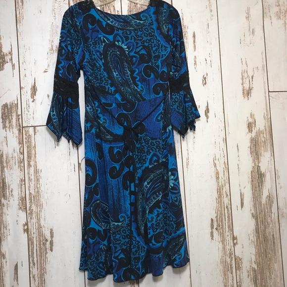 Lace Blue Black Flow Swing Corset Flattering Dress - Picture 5 of 5